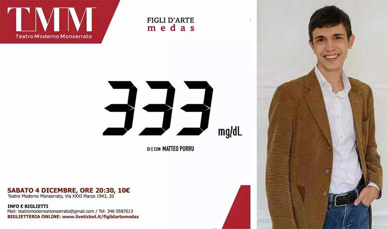 333: il diabete va a teatro, grazie al nuovo monologo di Matteo Porru, giovane scrittore cagliaritano con diabete tipo 1